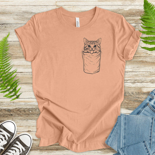 Cheeky Cat in Pocket – Black & White Funny T-Shirt - TShirtree