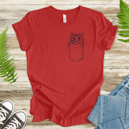 Cheeky Cat in Pocket – Black & White Funny T-Shirt - TShirtree