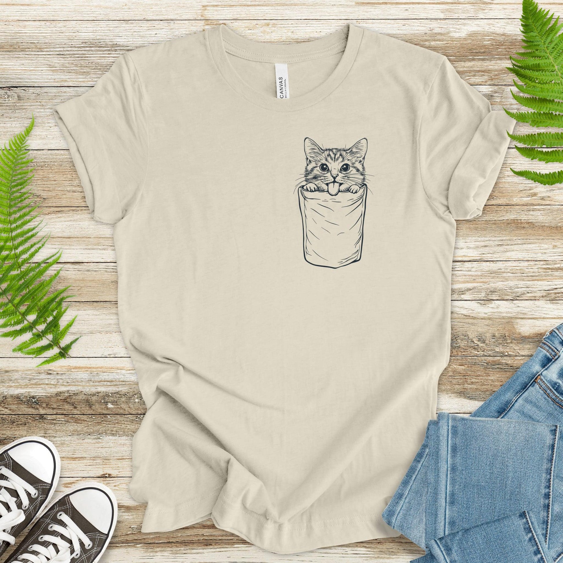 Cheeky Cat in Pocket – Black & White Funny T-Shirt - TShirtree