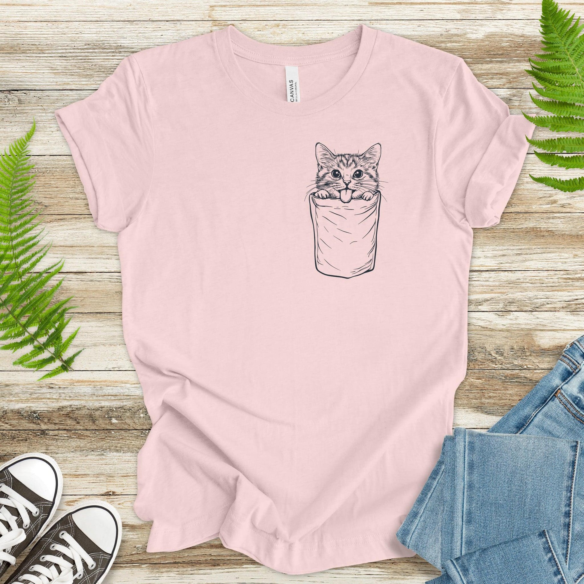 Cheeky Cat in Pocket – Black & White Funny T-Shirt - TShirtree