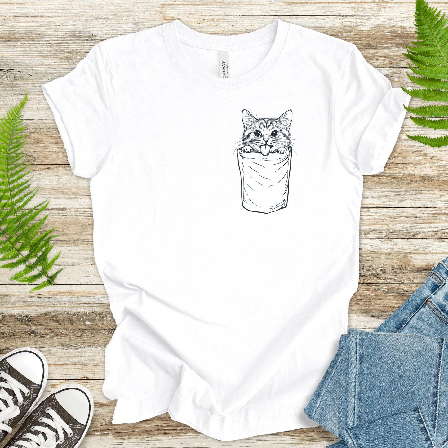 Cheeky Cat in Pocket – Black & White Funny T-Shirt - TShirtree