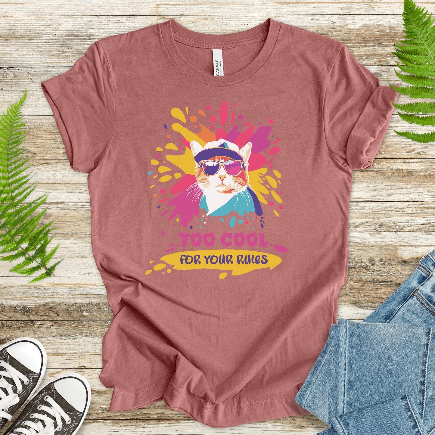 Cat with Sunglasses Too Cool T-Shirt - TShirtree