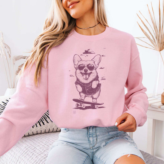 Speedy Skater Corgi Sweatshirt – Funny Cool Dog on Wheels