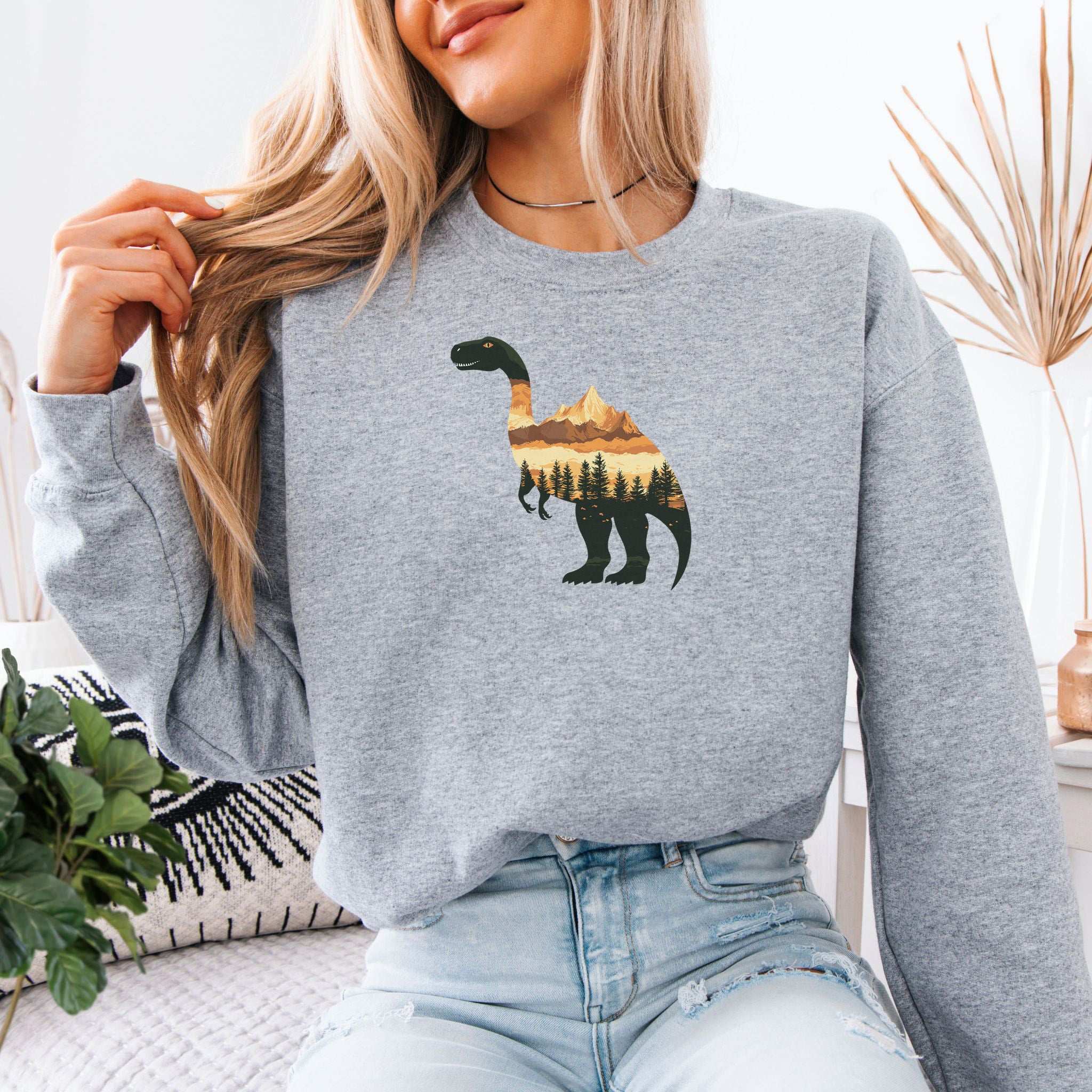 Landscape Dinosaur Sweatshirt – Wild Prehistoric Nature Gift