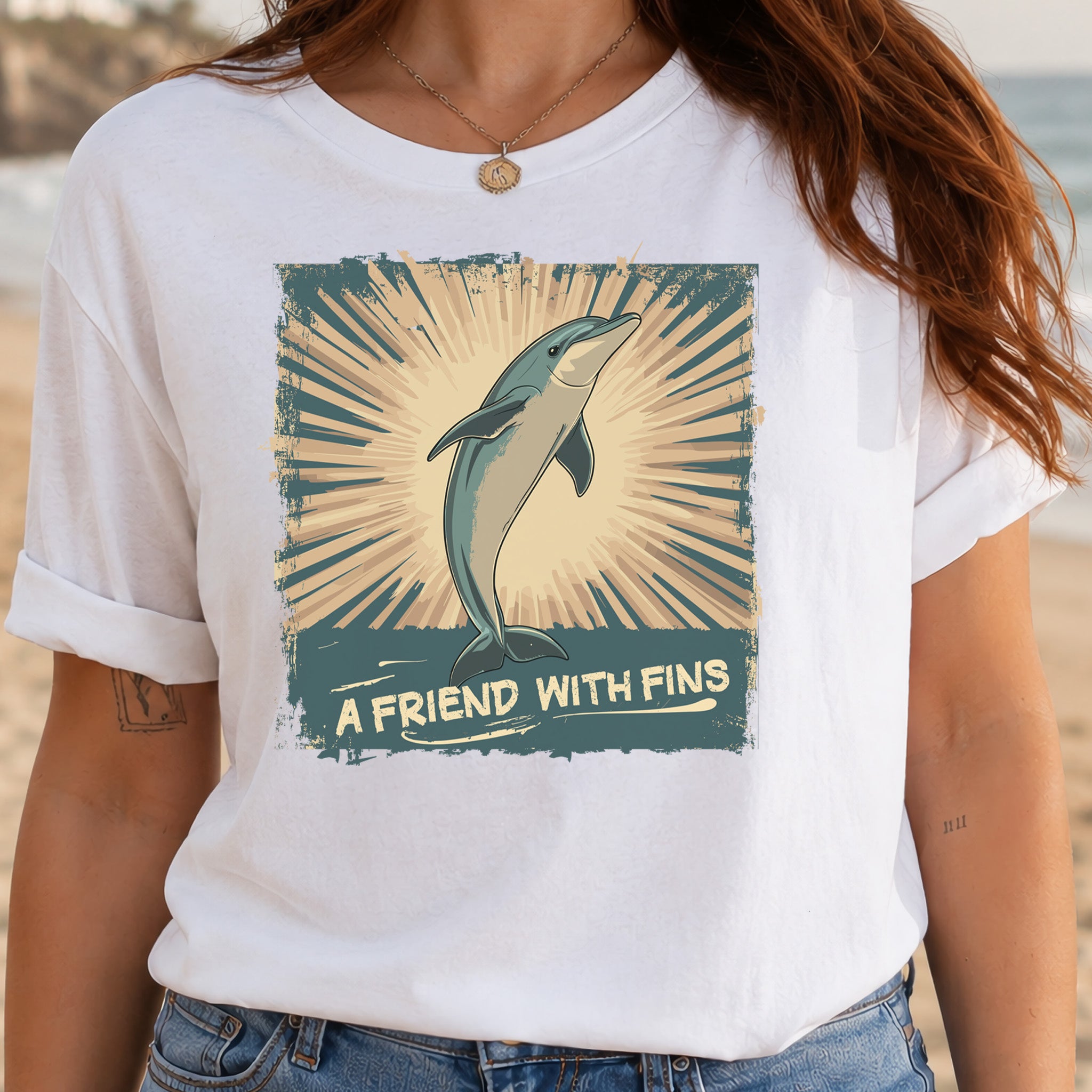 Friend with Fins T-Shirt – Playful Dolphin Design