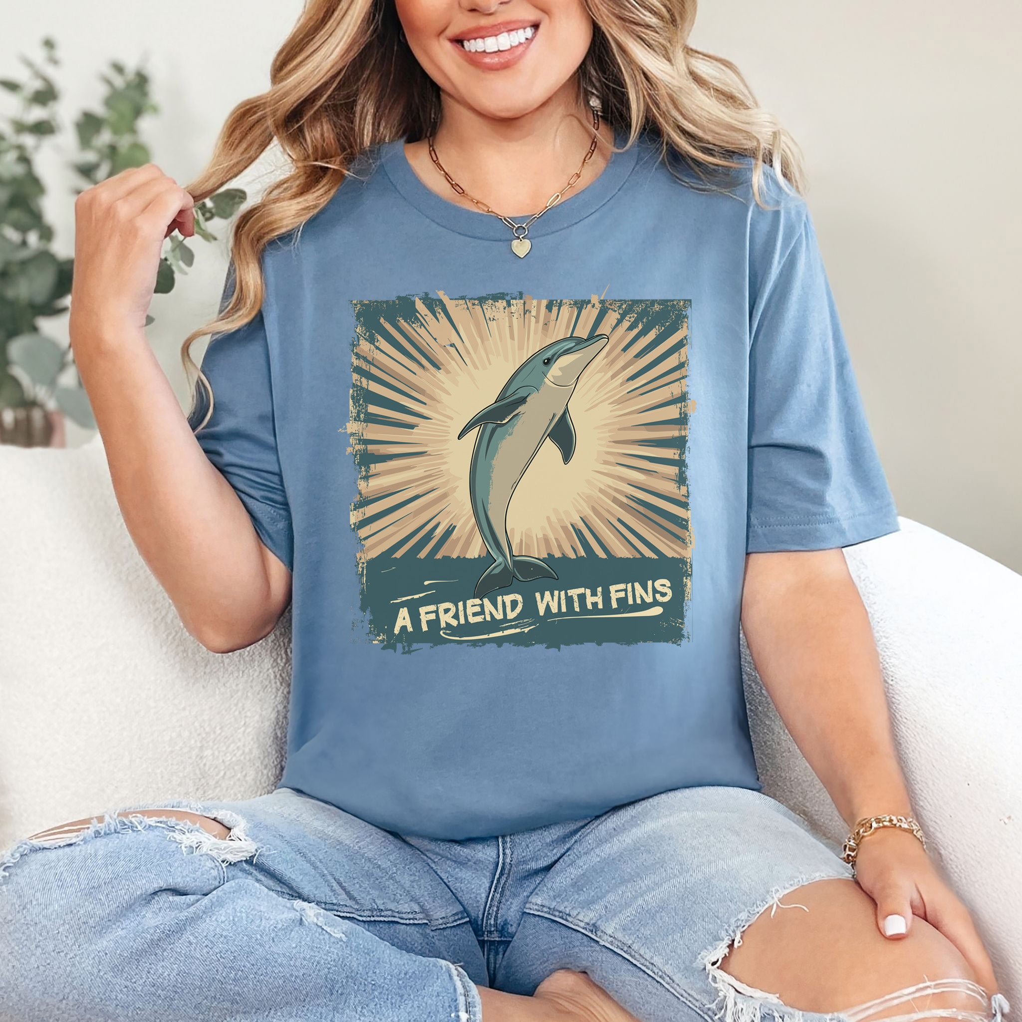 Friend with Fins T-Shirt – Playful Dolphin Design