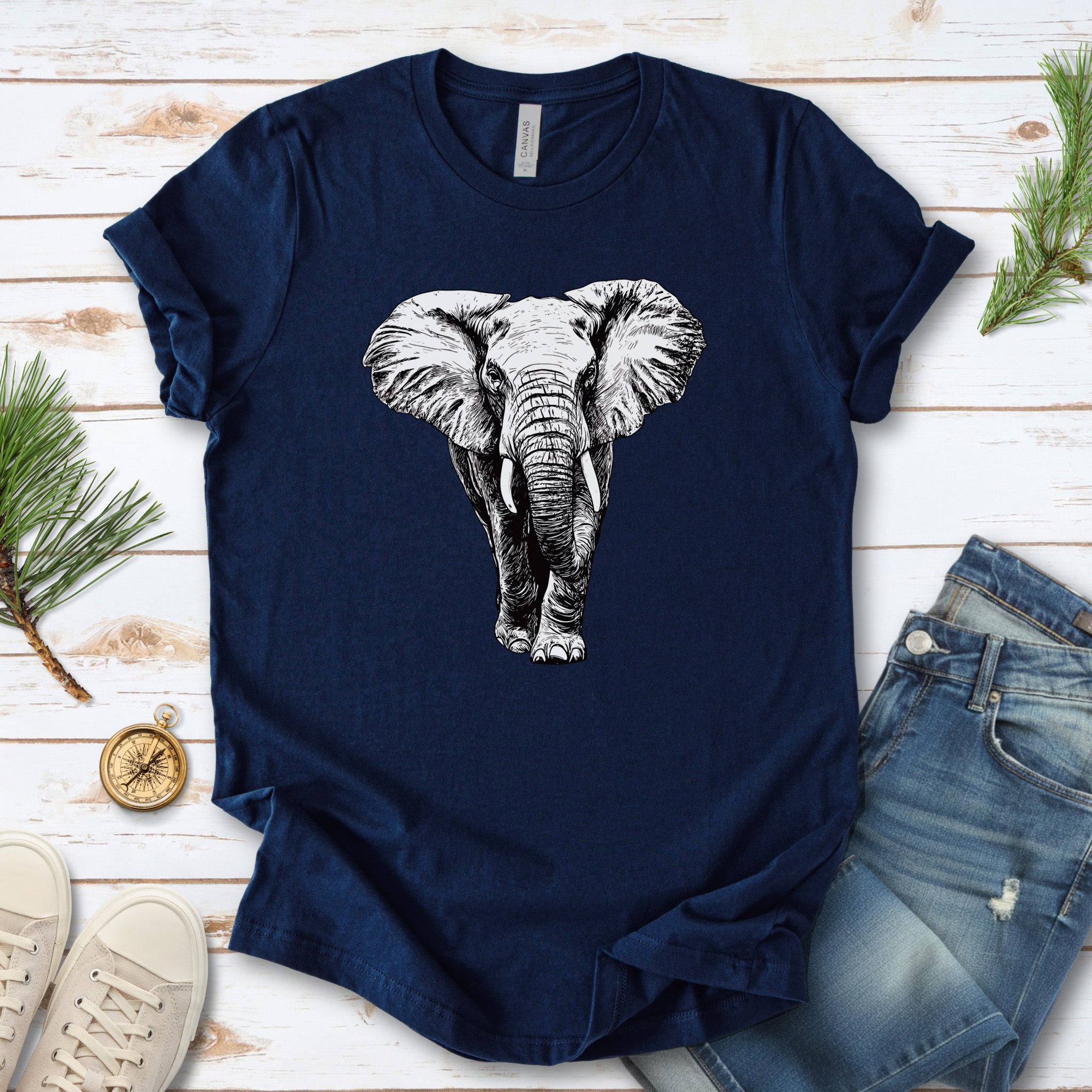 Majestic Elephant Walking T-Shirt – Realistic Design