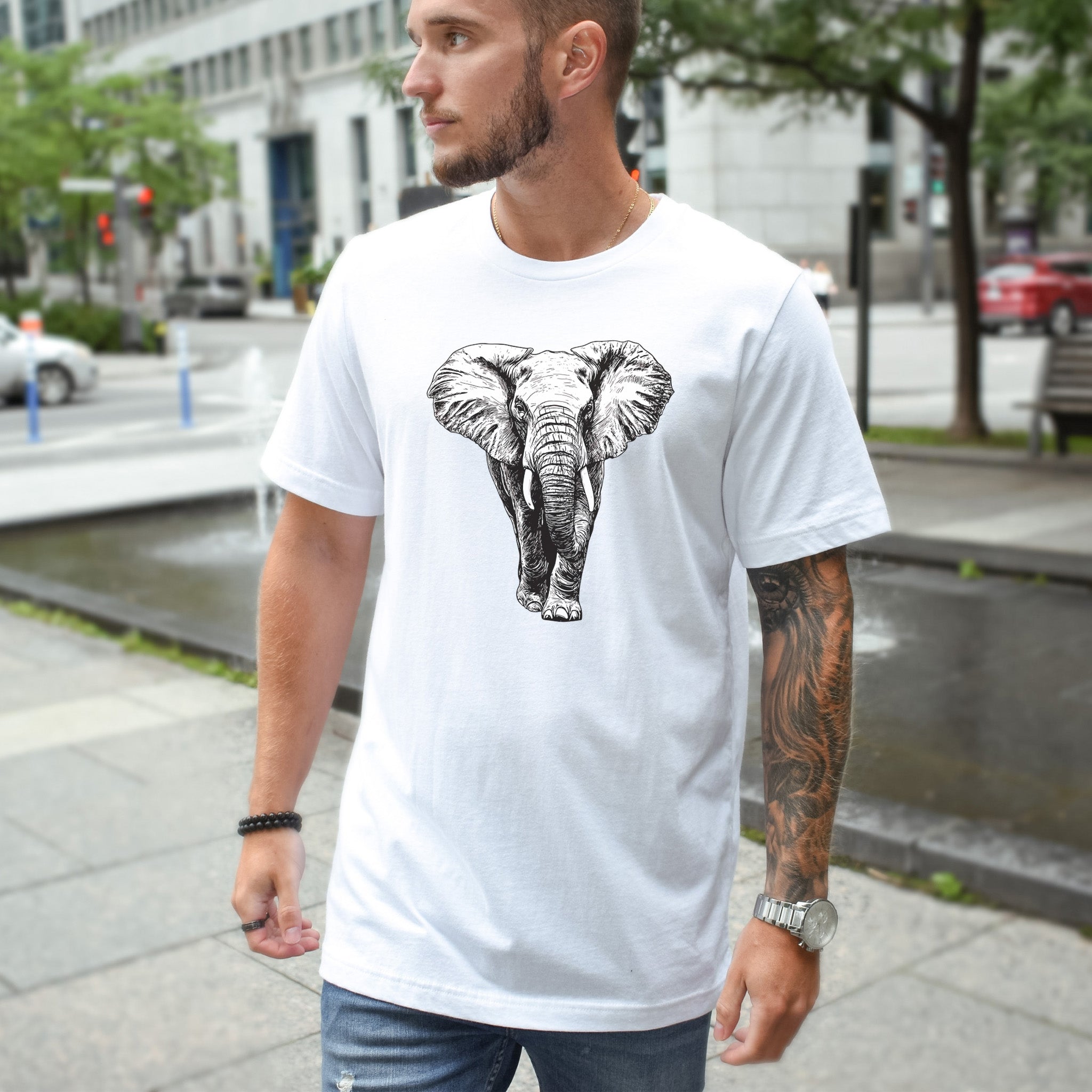 Majestic Elephant Walking T-Shirt – Realistic Design