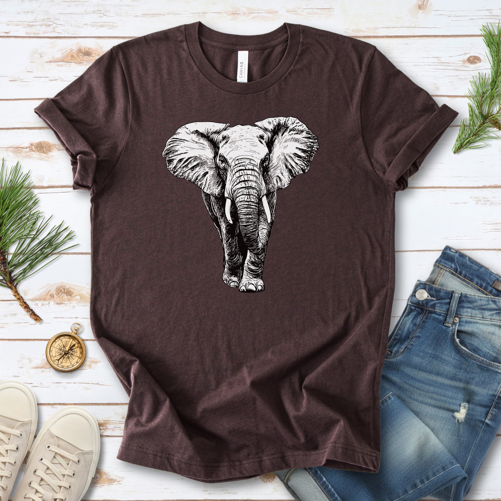 Majestic Elephant Walking T-Shirt – Realistic Design