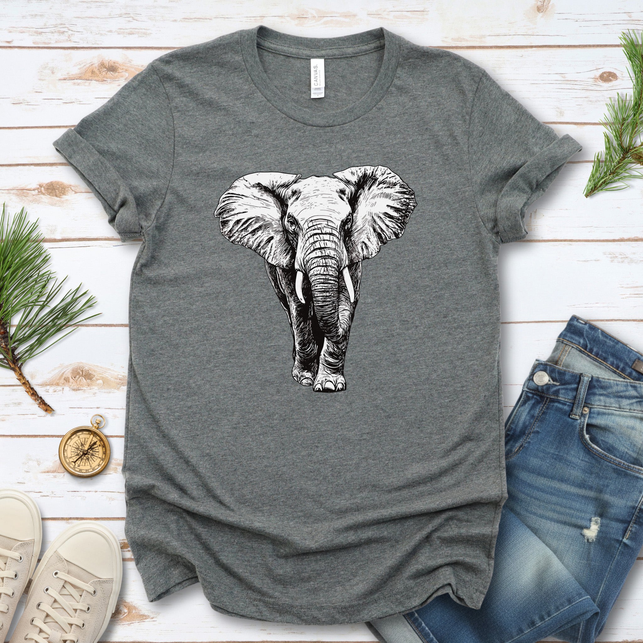 Majestic Elephant Walking T-Shirt – Realistic Design