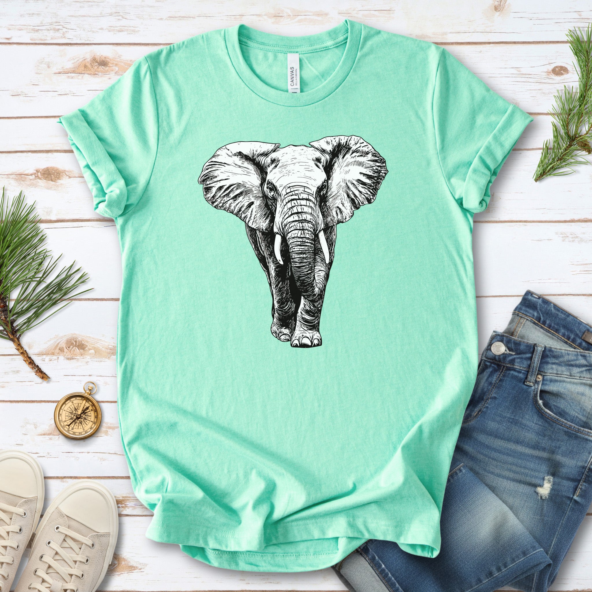 Majestic Elephant Walking T-Shirt – Realistic Design