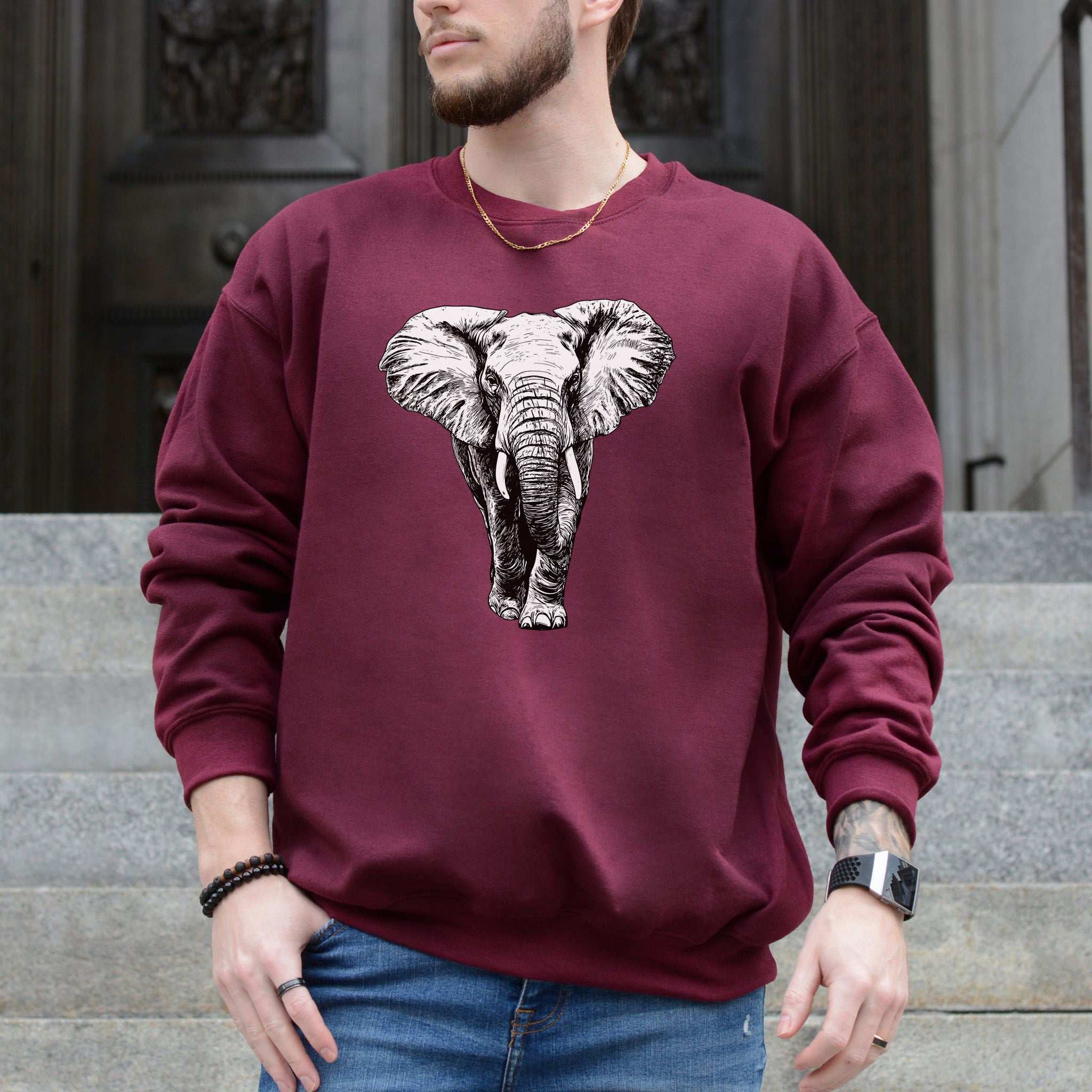 Majestic Elephant Sweatshirt – Realistic Wildlife Art for Nature Lovers