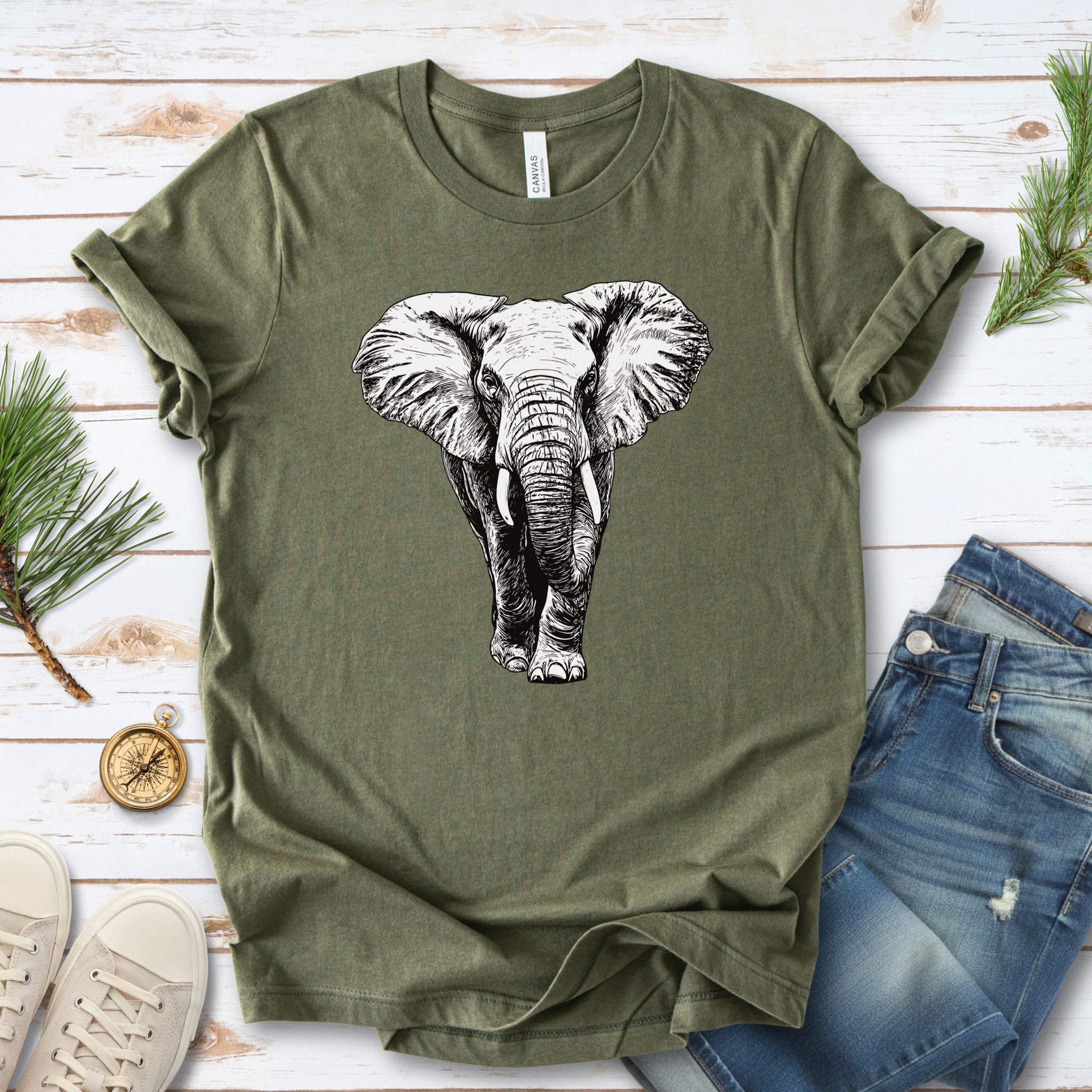 Majestic Elephant Walking T-Shirt – Realistic Design