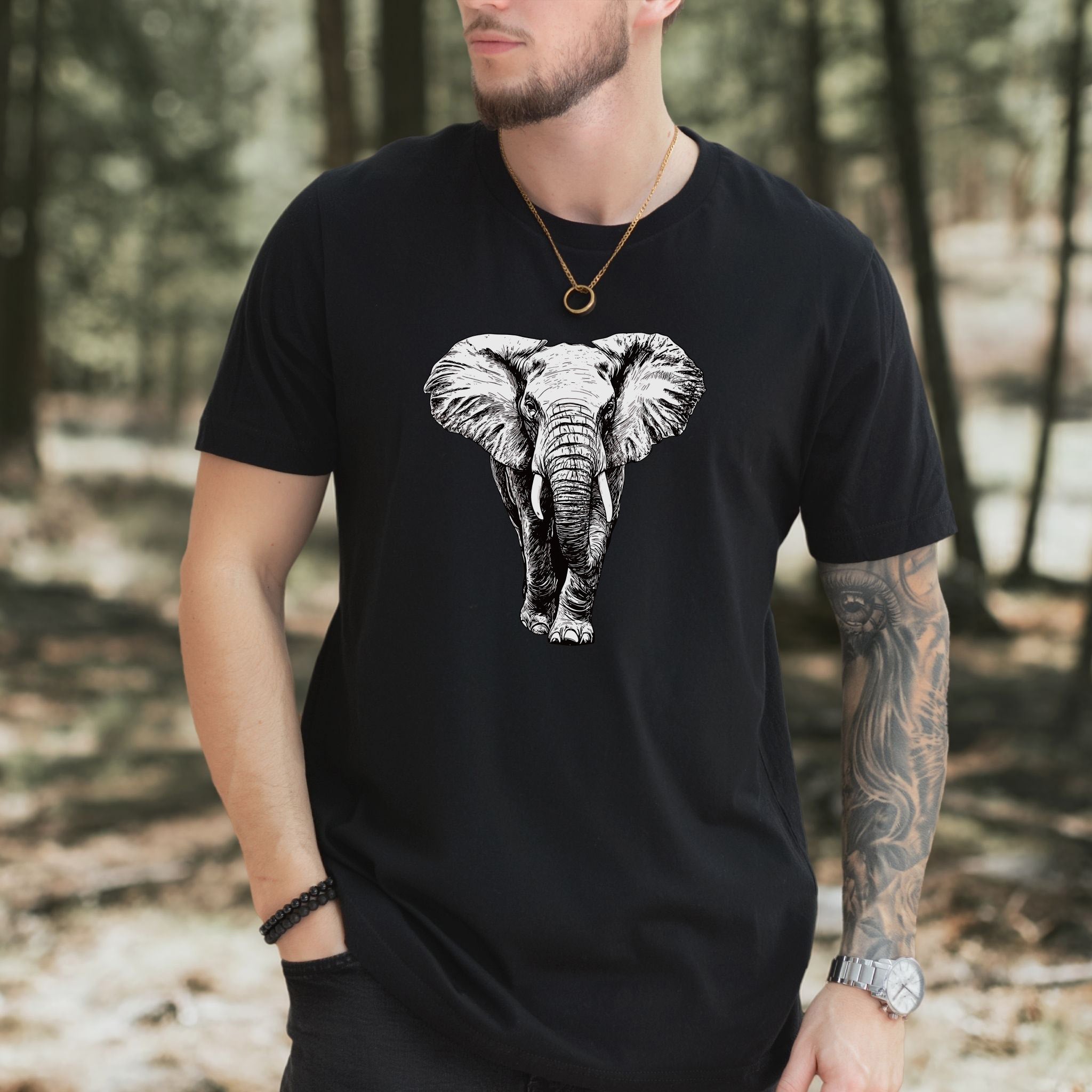 Majestic Elephant Walking T-Shirt – Realistic Design