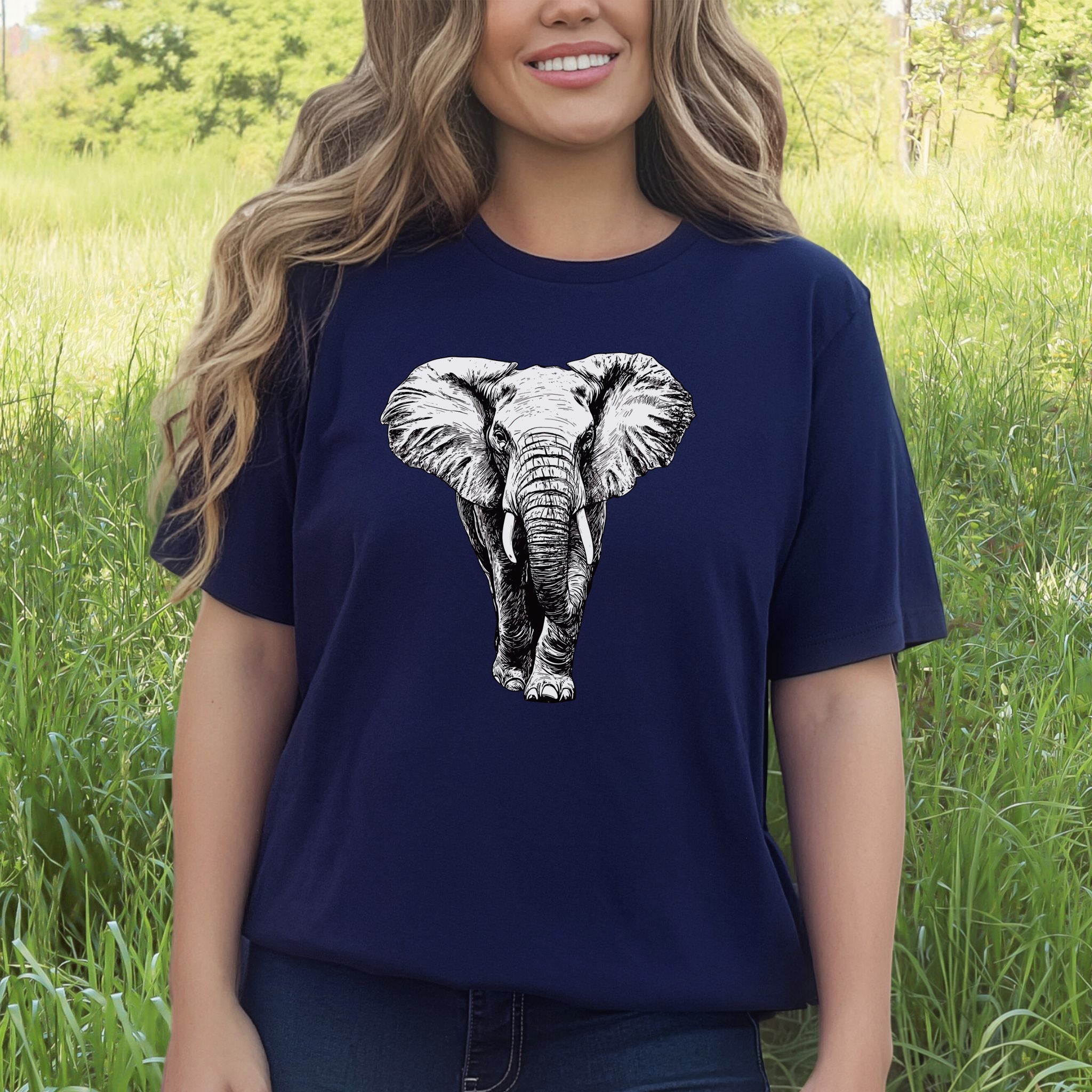 Majestic Elephant Walking T-Shirt – Realistic Design