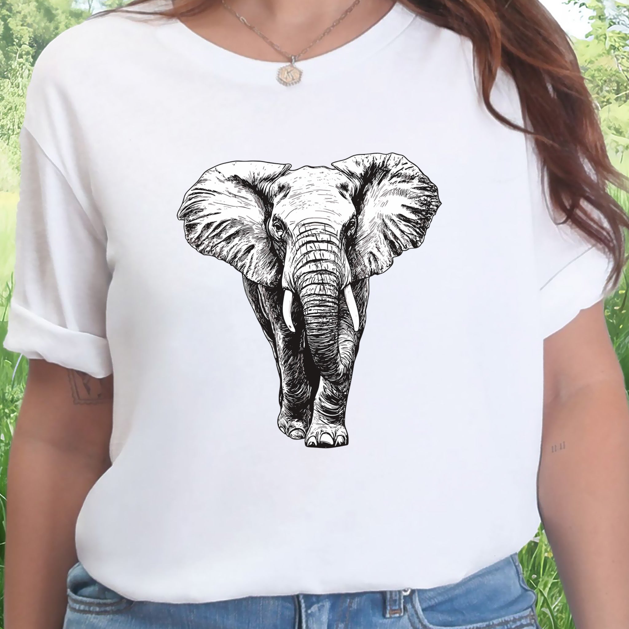 Majestic Elephant Walking T-Shirt – Realistic Design
