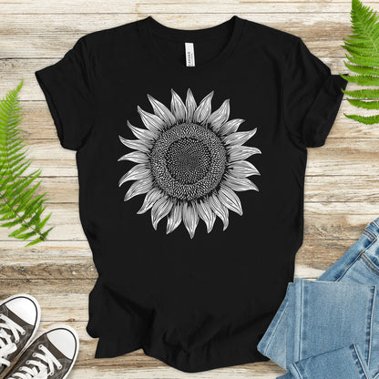 White Sunflower Sketch T-Shirt – Vintage Floral Garden Lover Tee