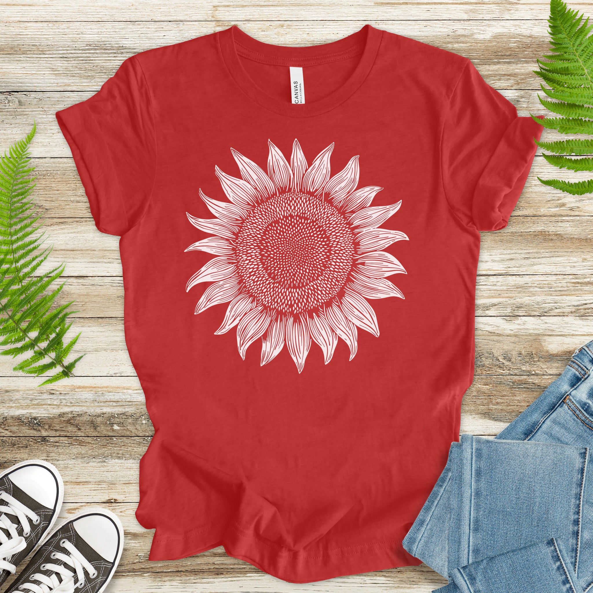 White Sunflower Sketch T-Shirt – Vintage Floral Garden Lover Tee