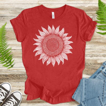 White Sunflower Sketch T-Shirt – Vintage Floral Garden Lover Tee