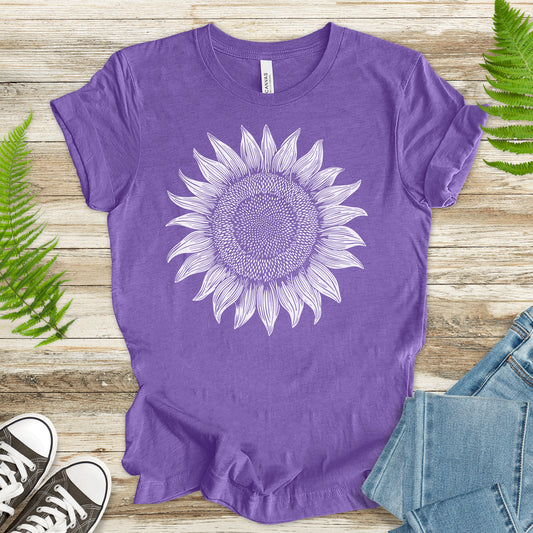 White Sunflower Sketch T-Shirt – Vintage Floral Garden Lover Tee