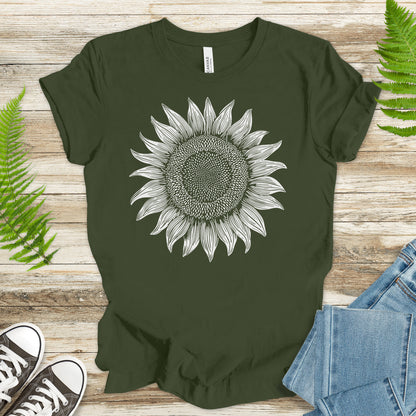 White Sunflower Sketch T-Shirt – Vintage Floral Garden Lover Tee