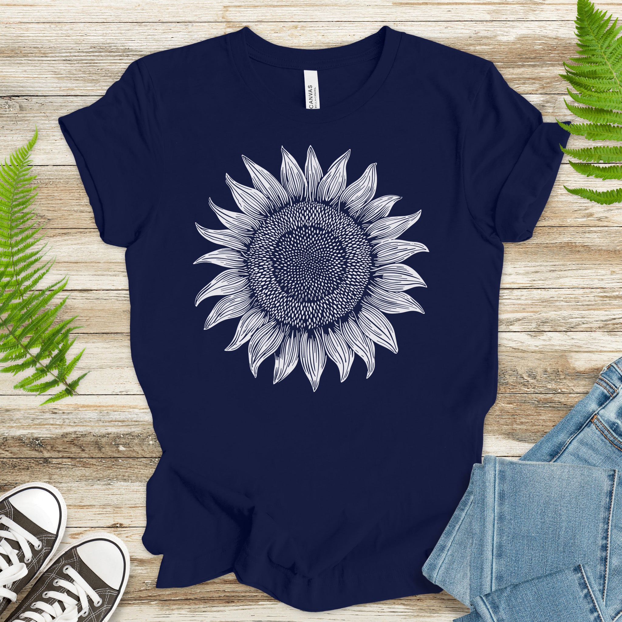 White Sunflower Sketch T-Shirt – Vintage Floral Garden Lover Tee