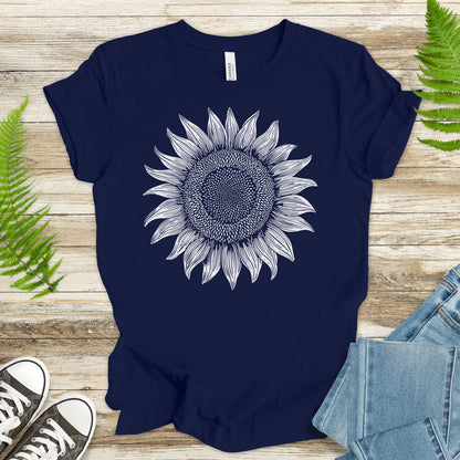 White Sunflower Sketch T-Shirt – Vintage Floral Garden Lover Tee