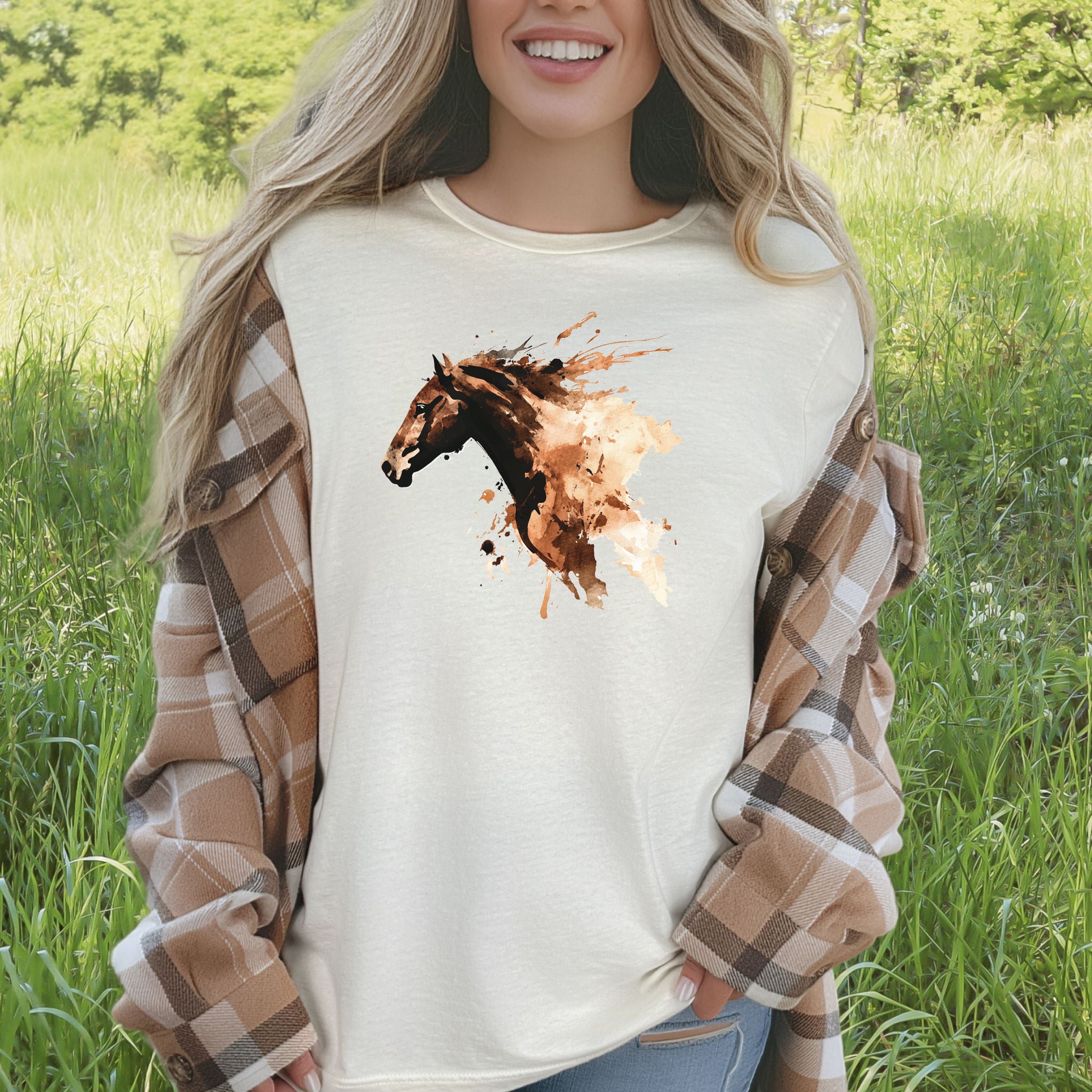 Watercolor Horse Face T-Shirt – Vintage Wild Spirit Tee