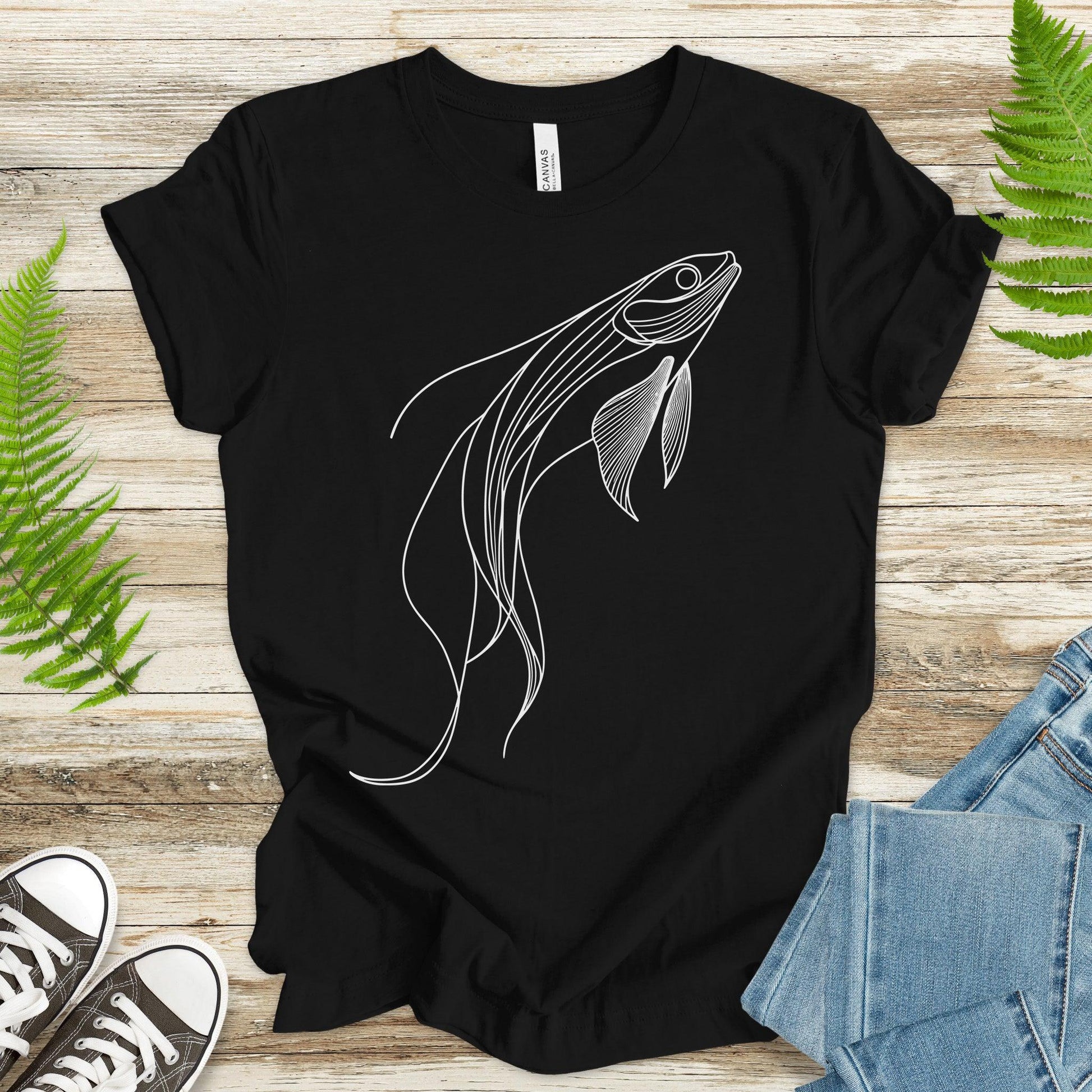 Elegant Simplicity: Minimal Fish Sketch T-Shirt - TShirtree