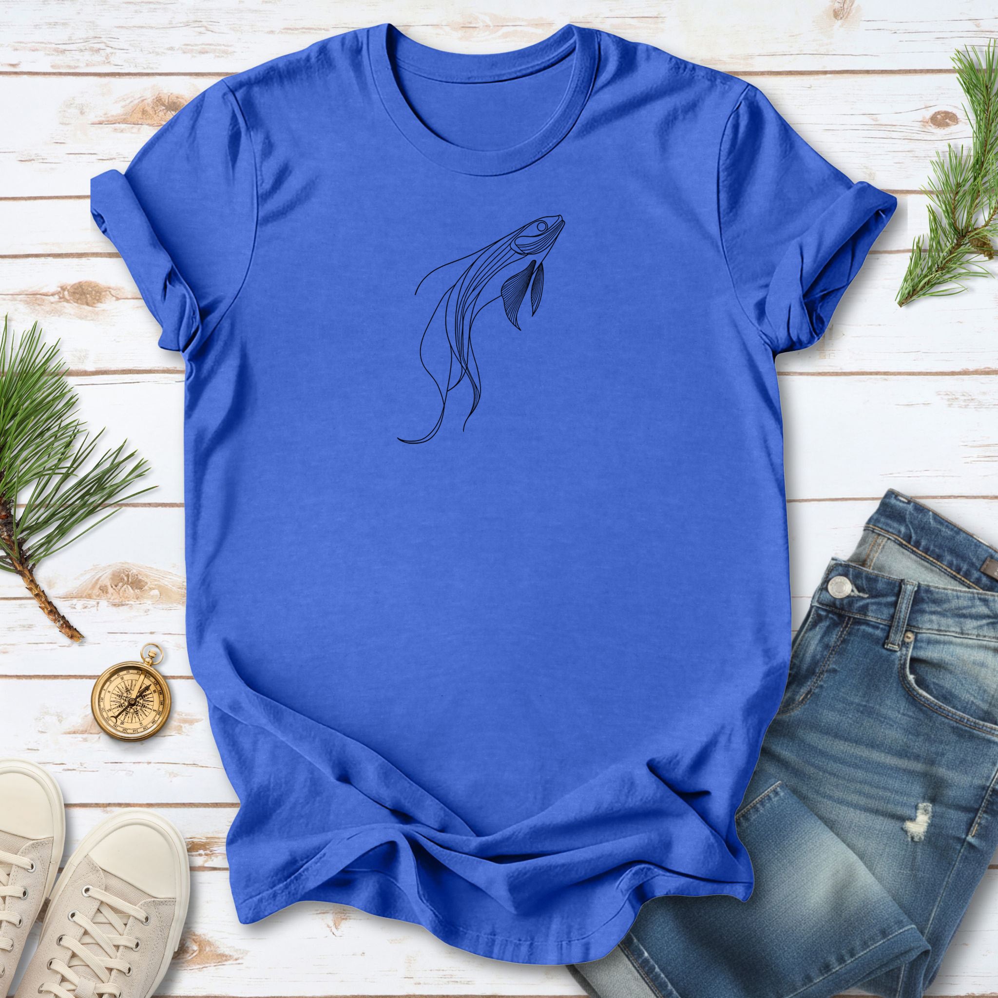 Elegant Simplicity: Minimal Fish Sketch T-Shirt