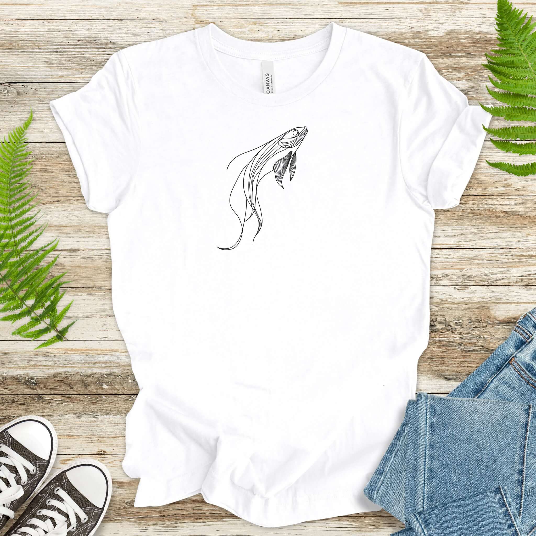 Elegant Simplicity: Minimal Fish Sketch T-Shirt