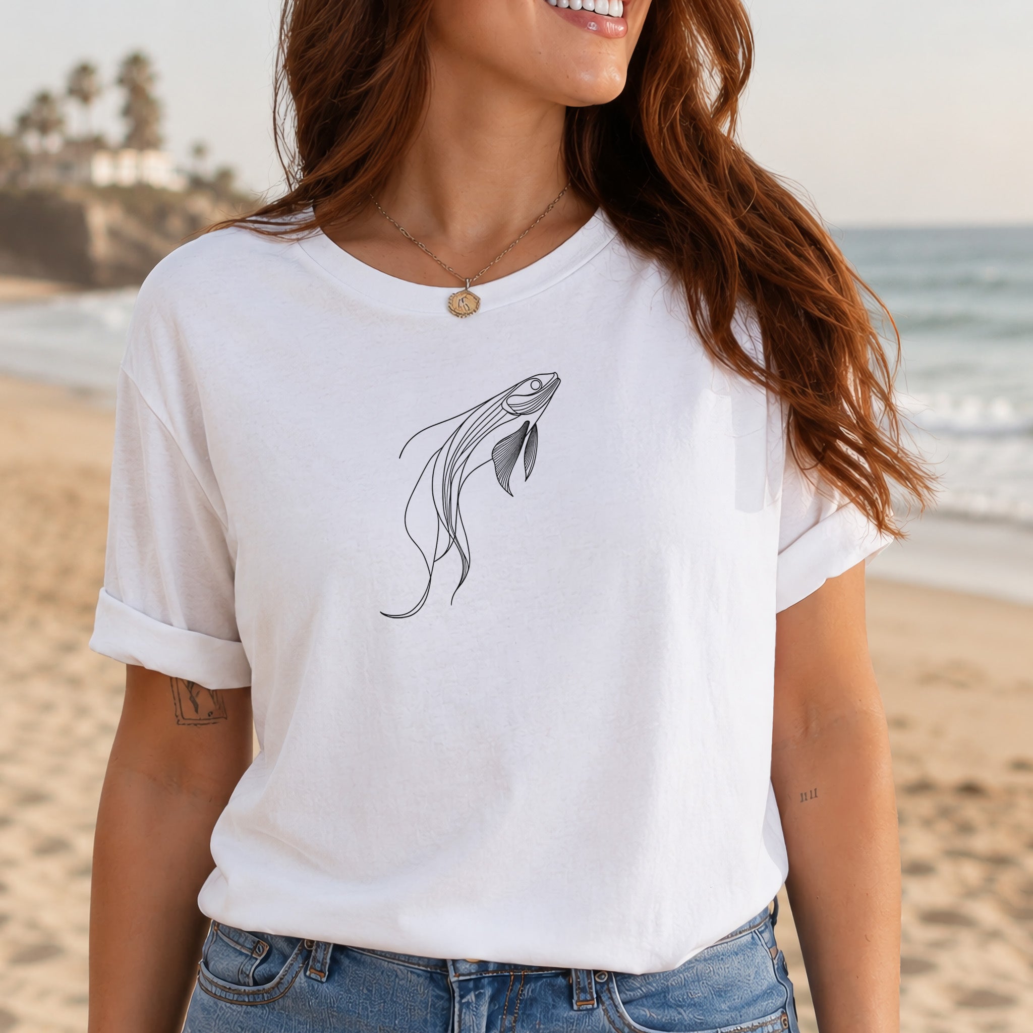 Elegant Simplicity: Minimal Fish Sketch T-Shirt