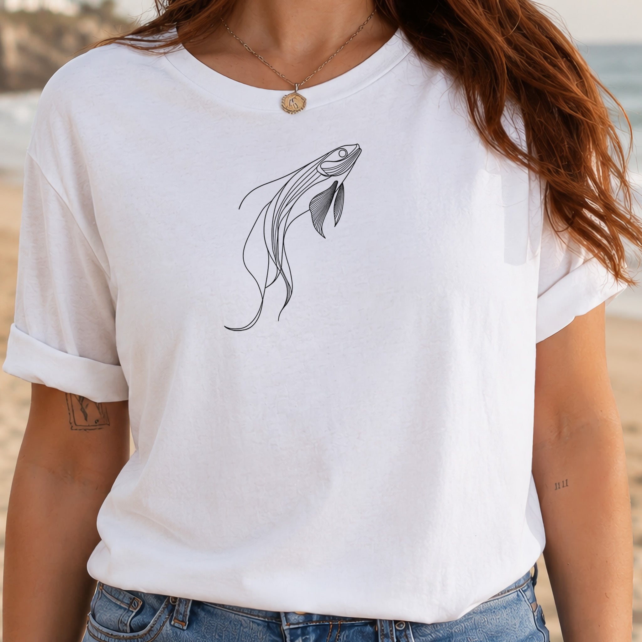 Elegant Simplicity: Minimal Fish Sketch T-Shirt