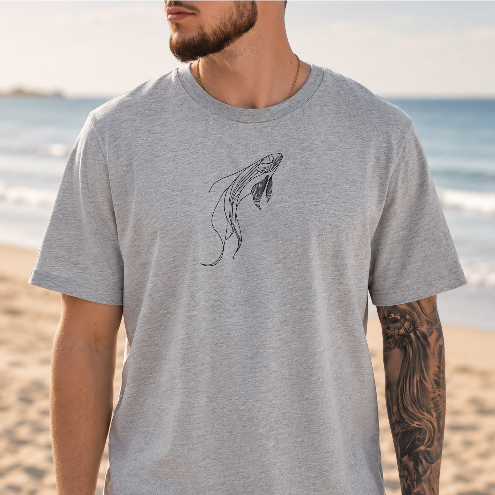 Elegant Simplicity: Minimal Fish Sketch T-Shirt