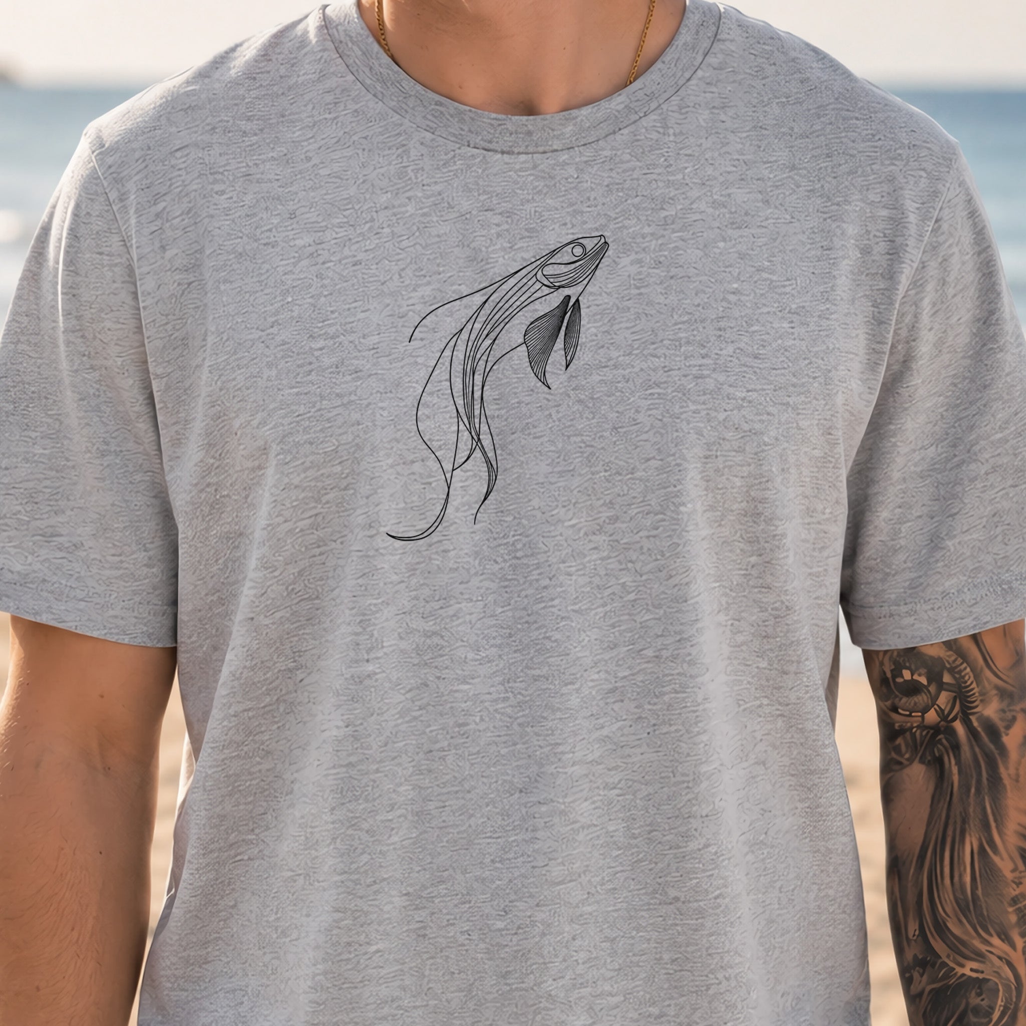 Elegant Simplicity: Minimal Fish Sketch T-Shirt