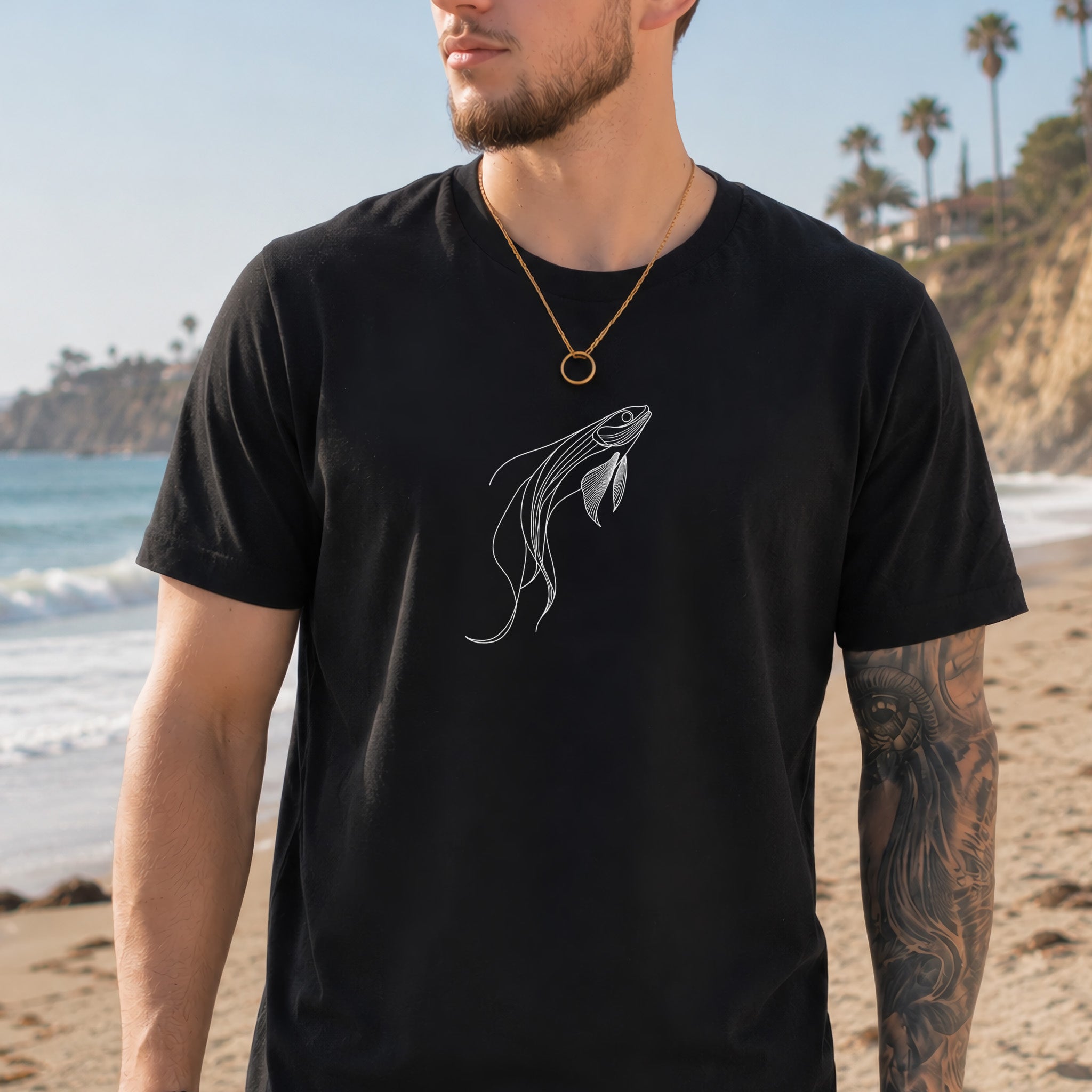 Elegant Simplicity: Minimal Fish Sketch T-Shirt