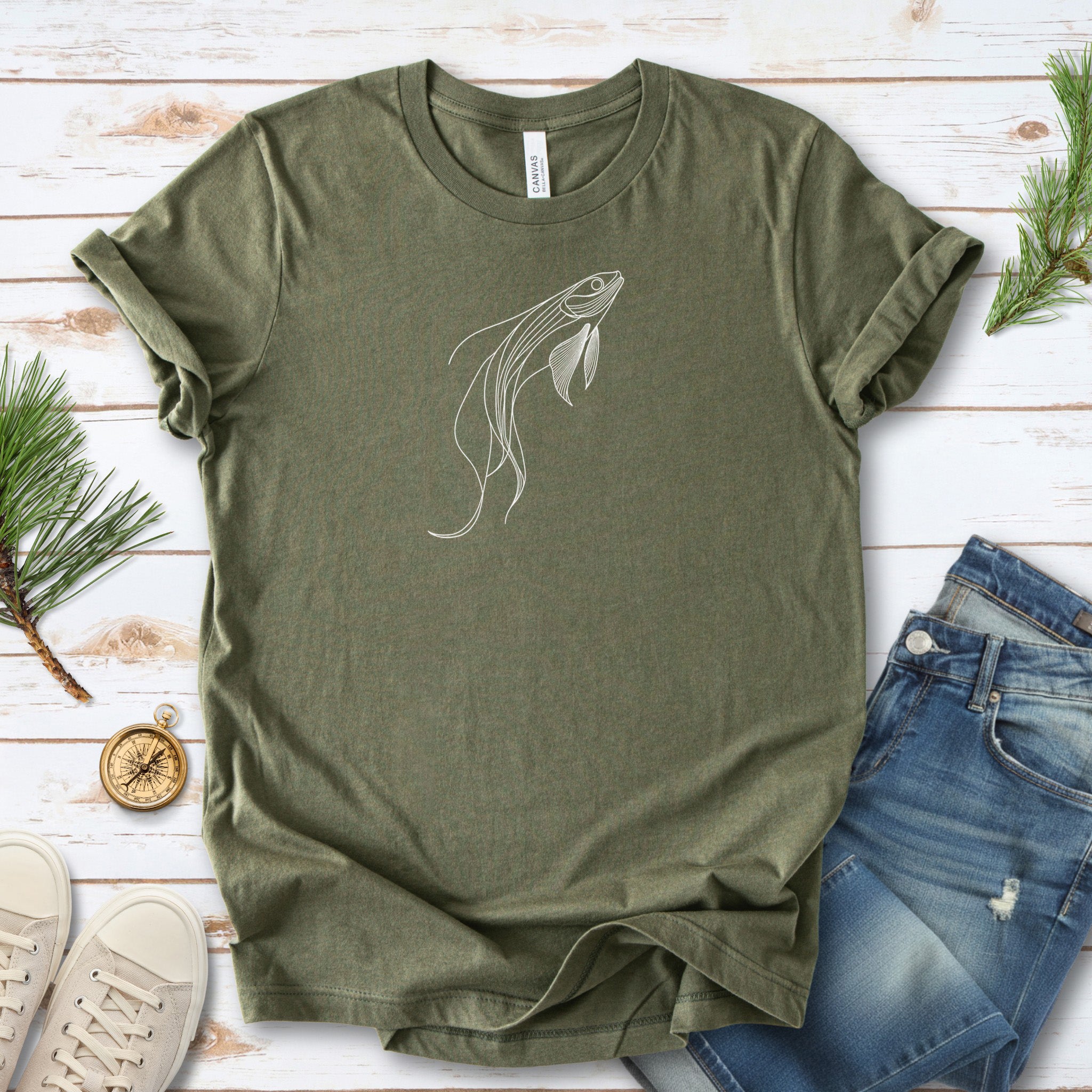 Elegant Simplicity: Minimal Fish Sketch T-Shirt