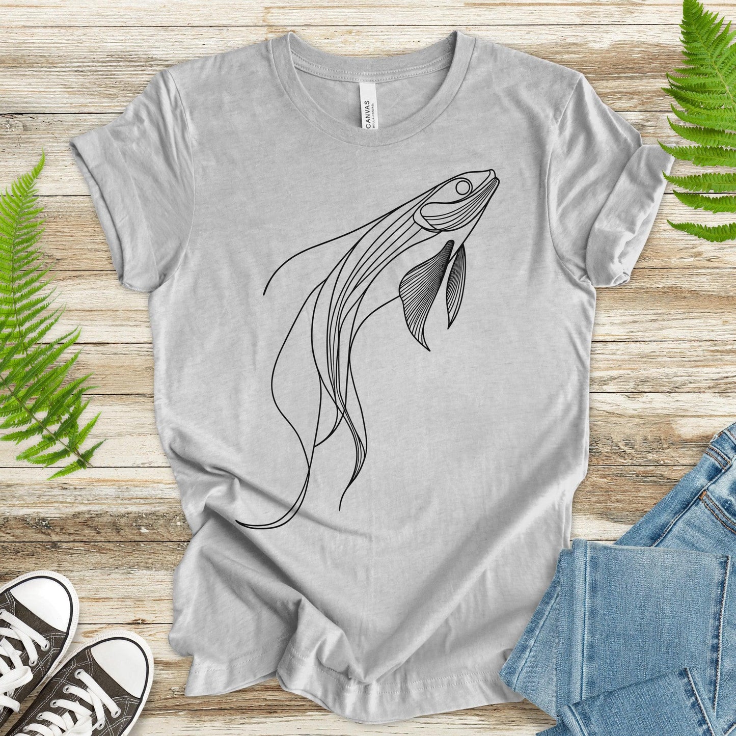 Elegant Simplicity: Minimal Fish Sketch T-Shirt - TShirtree