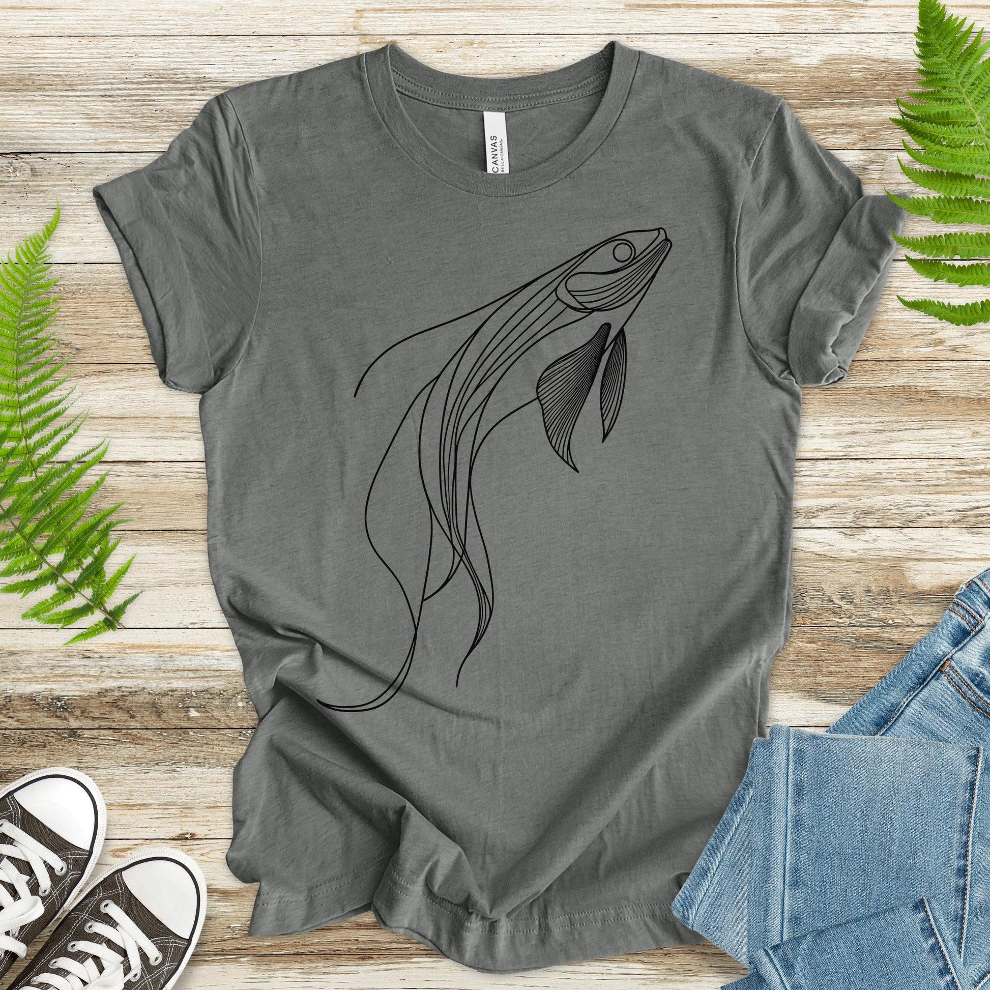 Elegant Simplicity: Minimal Fish Sketch T-Shirt - TShirtree