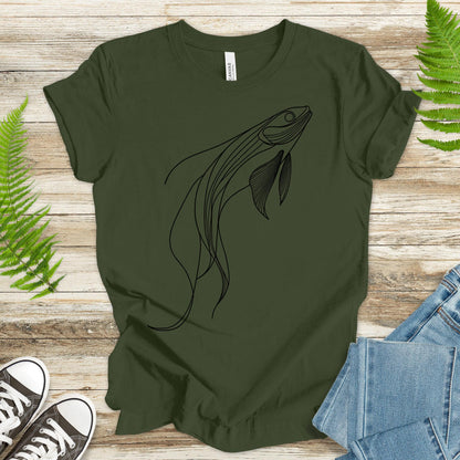 Elegant Simplicity: Minimal Fish Sketch T-Shirt - TShirtree