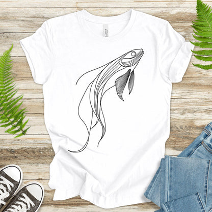 Elegant Simplicity: Minimal Fish Sketch T-Shirt - TShirtree