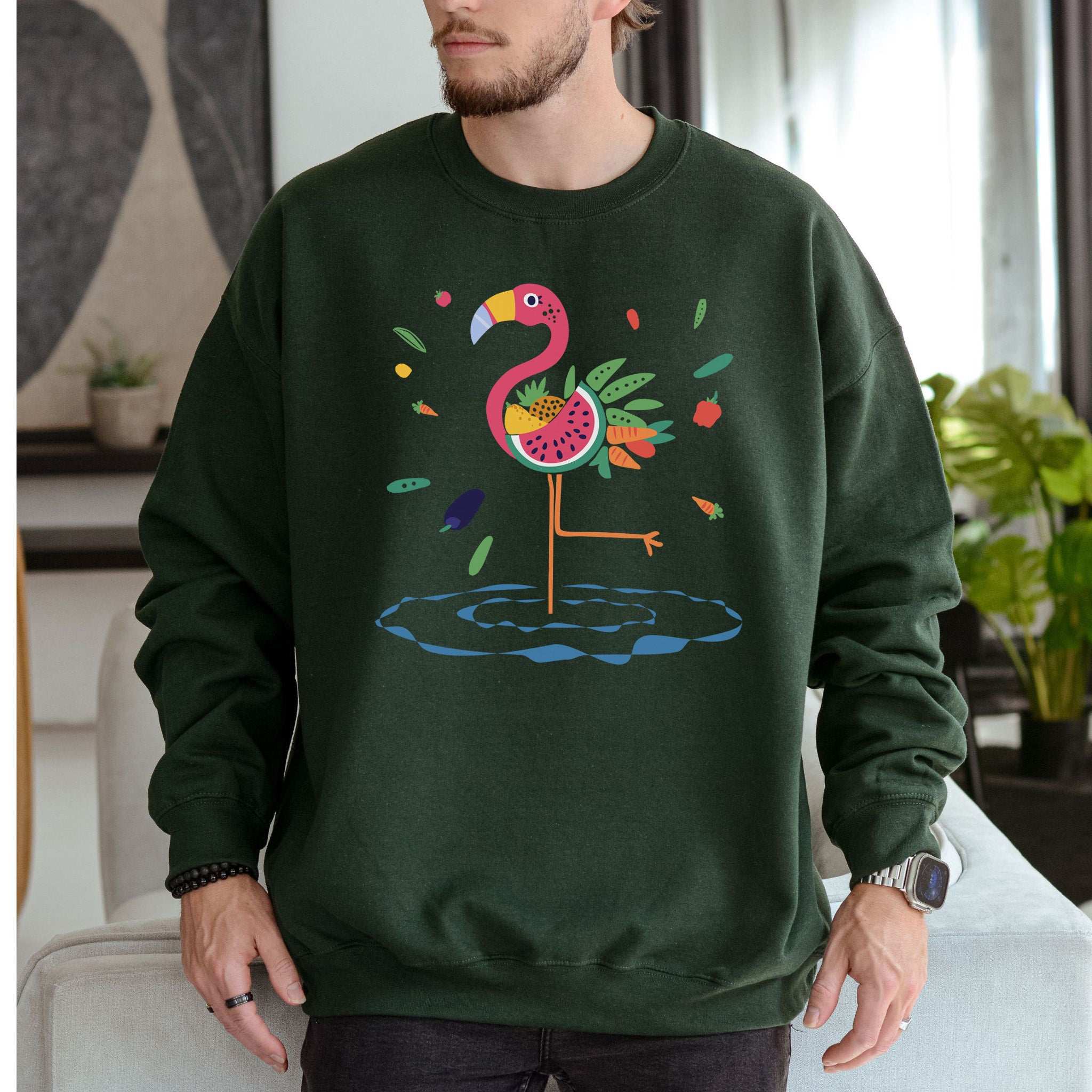 Vibrant Flamingo Art Sweatshirt – Tropical Color Burst for Bold Nature Lovers