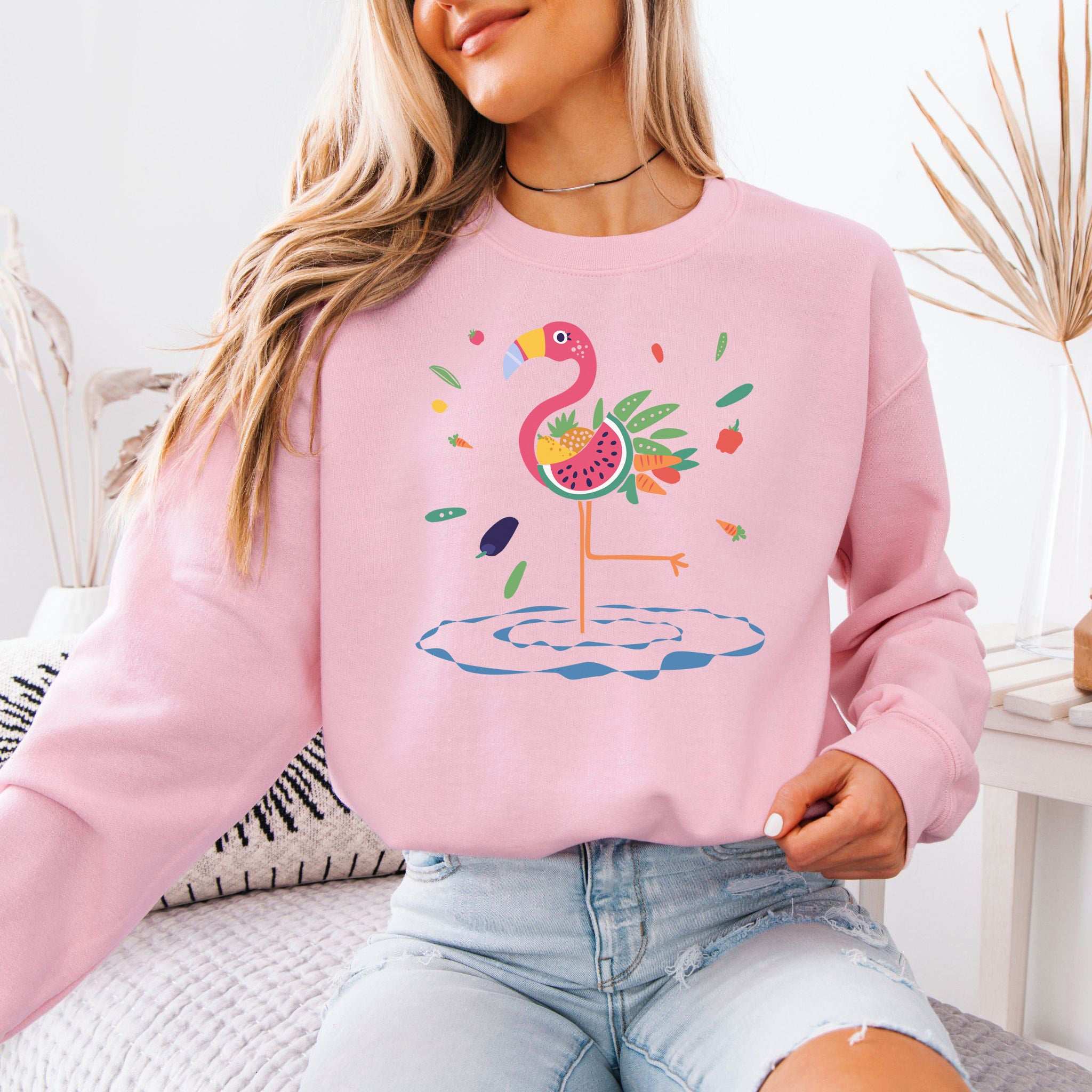 Vibrant Flamingo Art Sweatshirt – Tropical Color Burst for Bold Nature Lovers