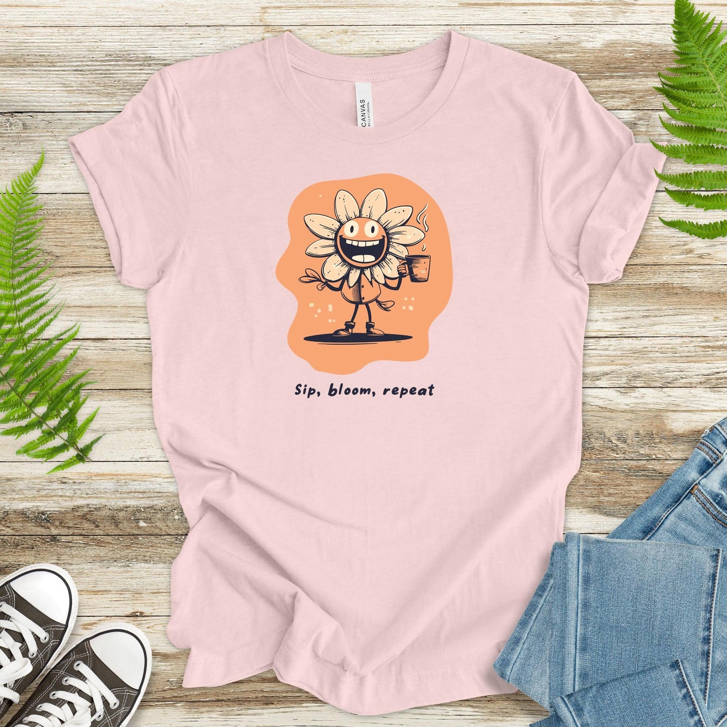 Happy Flower Sipping Tea T-Shirt - TShirtree