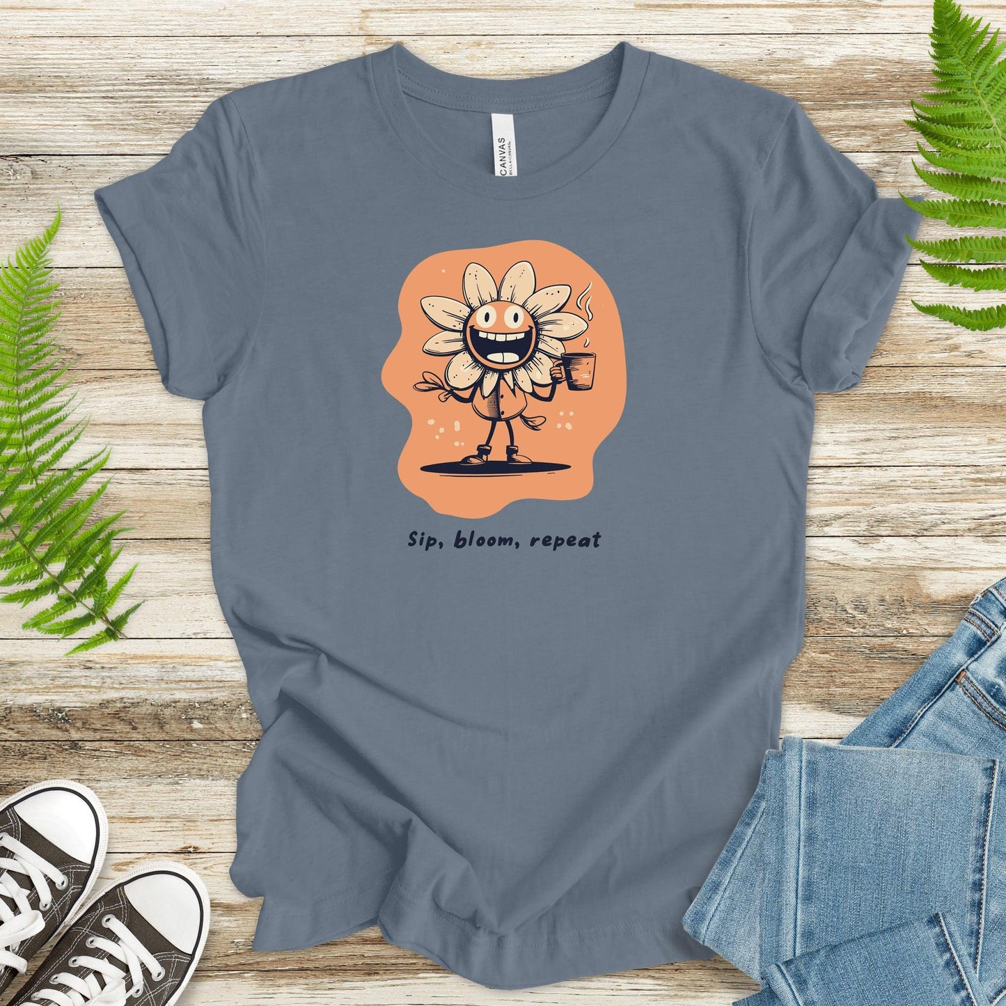 Happy Flower Sipping Tea T-Shirt - TShirtree