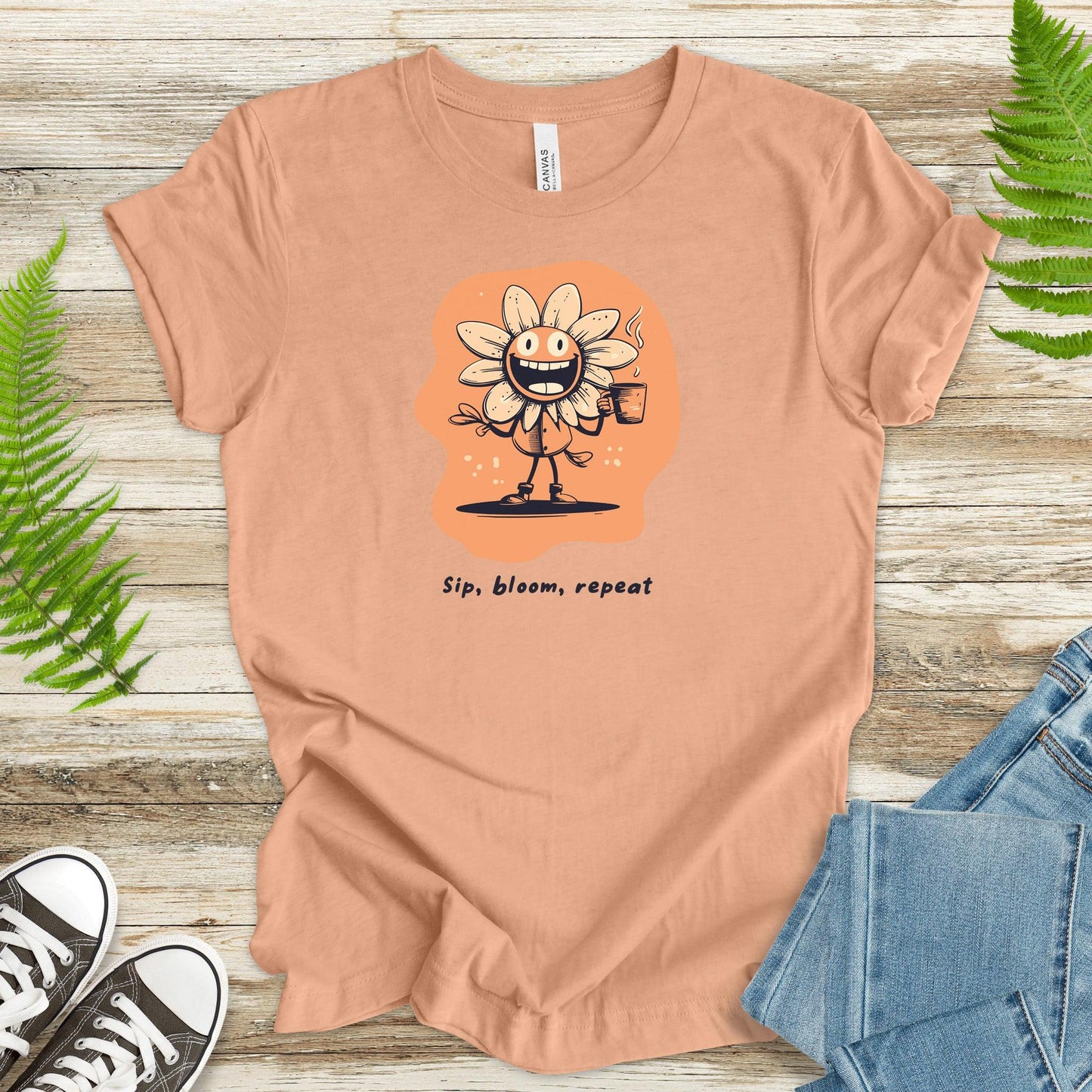 Happy Flower Sipping Tea T-Shirt - TShirtree