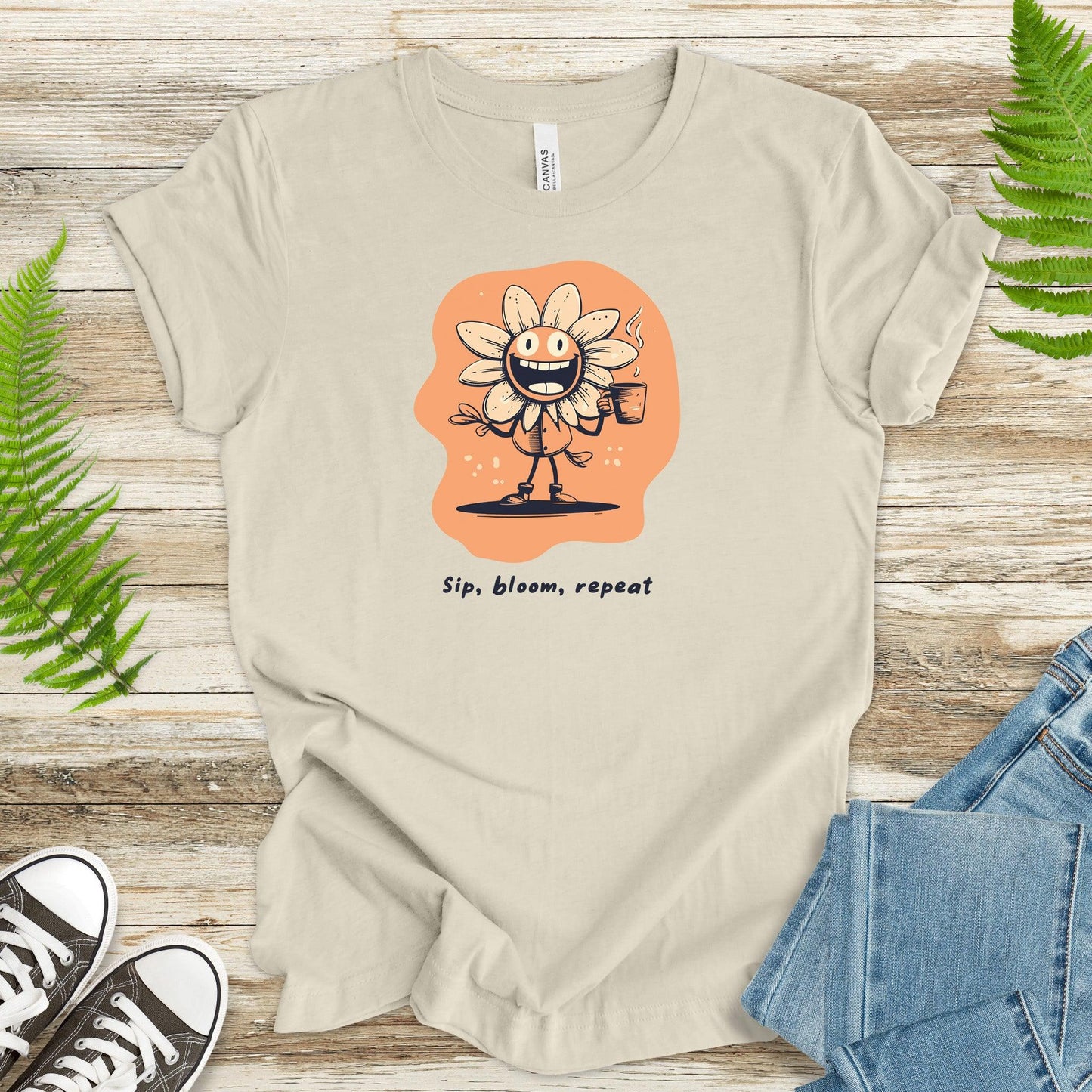 Happy Flower Sipping Tea T-Shirt - TShirtree