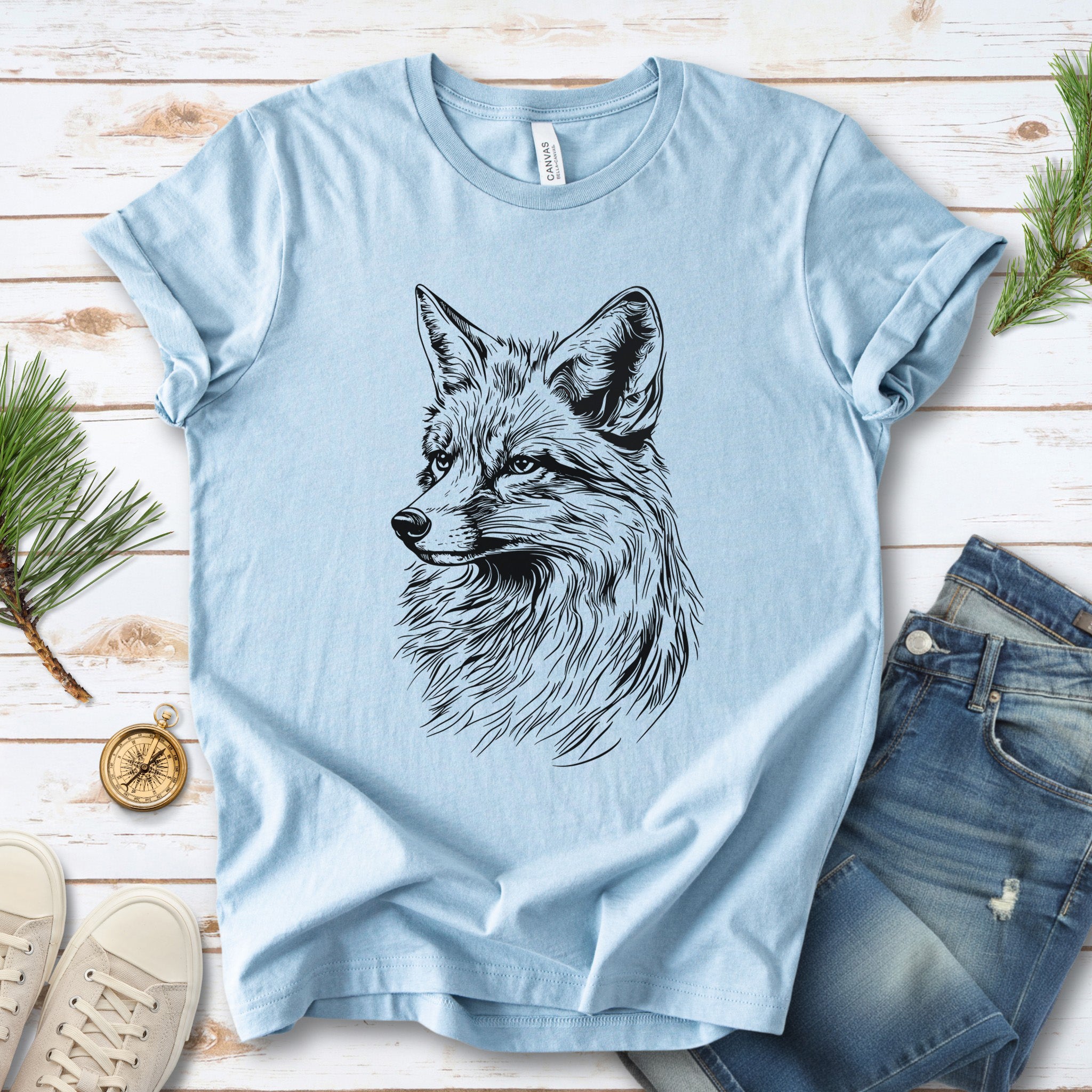 Fox Sketch T-Shirt – Realistic Black and White Design