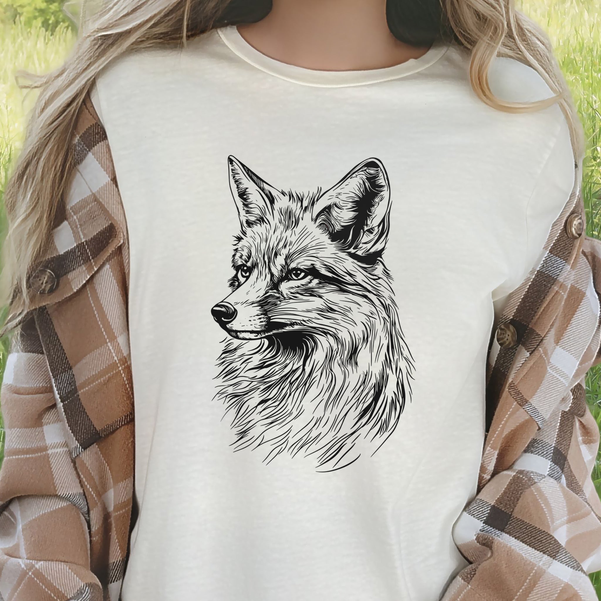 Fox Sketch T-Shirt – Realistic Black and White Design