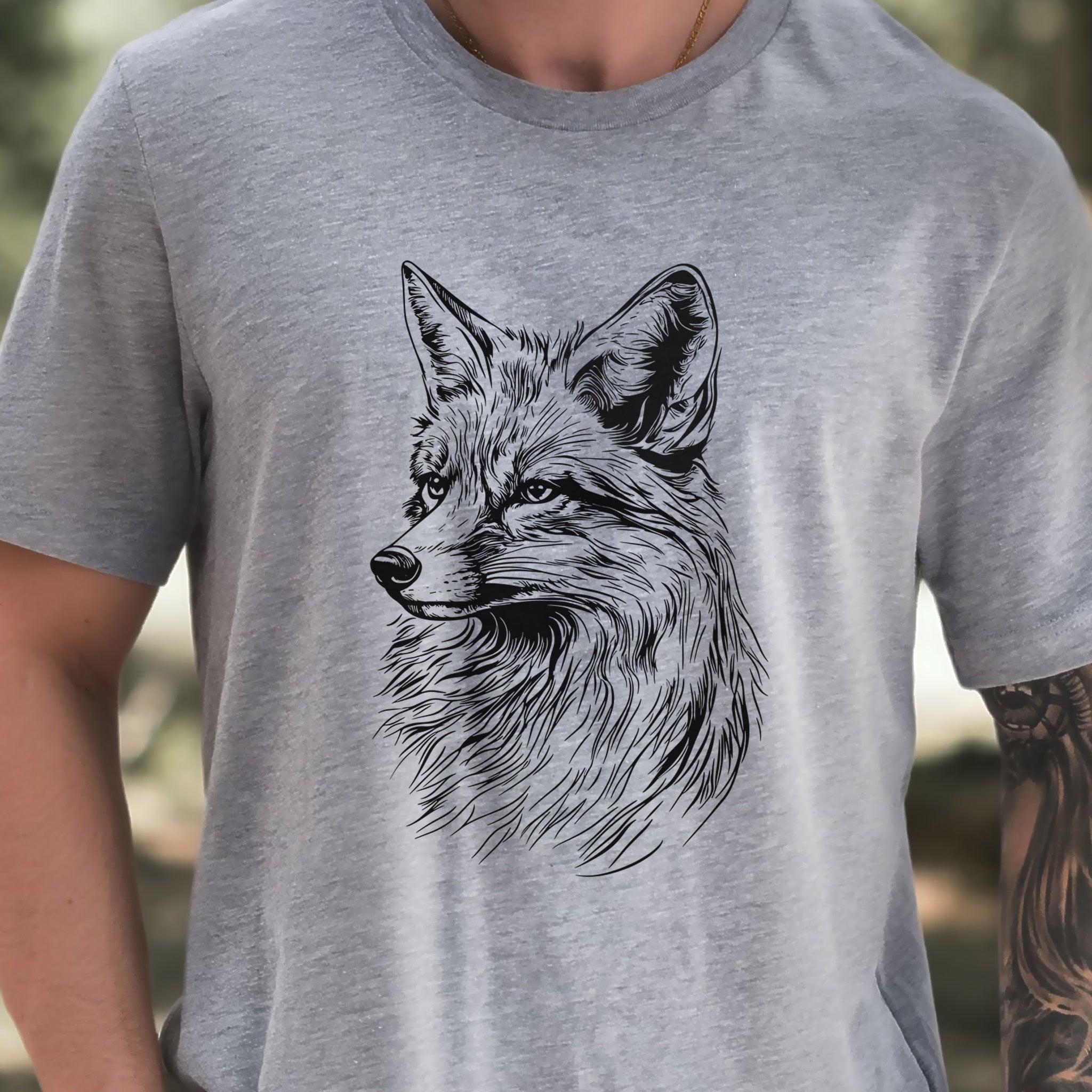 Fox Sketch T-Shirt – Realistic Black and White Design